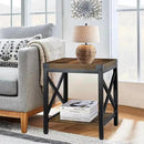 End Table Large Side Table for Living Room, Rustic Farmhouse End Tables with 2-Tier Storage, Square Nightstand Bedside Table X-Design Metal Frame, Brown (Wind, Brown) by CozyNest Decor
