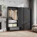 71" Metal Armoire Wardrobe Closet with 2 Doors and Drawer, Tall Wardrobe Cabinet with Hanging Rod and Adjustable Shelves, Black Clothing Storage Cabinets for Bedroom, Home Office by CozyNest Decor