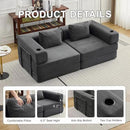 78" W Loveseat Sofa, 4 in 1 Convertible Floor Sofa Bed, Boneless Cloud Couch with Cup Holder, Fold Out Floor Couch, Loveseat Recliner Sleeper for Living Room Bedroom Lounge(Corduroy, White) by CozyNest Decor