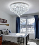 Modern Crystal Chandeliers for Dining Room LED Light Fixture Close to Ceiling Chandelier Flush Mount Ceiling Light Dimmable Lamp with Remote for Living Room Bedroom Hallway 2700K 6000K by CozyNest Decor