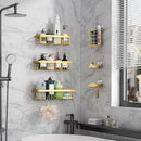 Veken Adhesive Shower Caddy 6-Pack,Gifts for Women Mom,Heavy Weight Bearing,Large Wall Mounted Bathroom Shelves Rack,Organizer Storage Accessories with Soap Dish&Toothbrush Holder,Bright Gold by CozyNest Decor