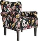BELLEZE Modern Accent Chair for Living Room, High Back Linen Armchair with Wooden Legs, Upholstered Wingback Side Chair Padded Armrest Single Sofa for Living Room, Bedroom - Allston (Black & Flower) by CozyNest Decor