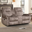 EBELLO Manual Recliner Loveseat Sofa, 2 Seater Reclining Couch Chair with Center Console, Hidden Storage and Cup Holders, Vintage Rivet Mid-Century Design for Living Room, Meeting Room, Brown by CozyNest Decor