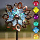 Copper Wind Spinners Outdoor 74 Inches with Solar LED Light, Kinetic Dual Wind Sculptures & Spinners for Yard Lawn Garden Decor, Large Metal Clearance Windmill with Bronze Leaf by CozyNest Decor
