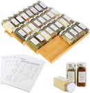 Spice Drawer Organizer with 28 Spice Jars,216 Labels,25 Non-slip Rubber, Bamboo 4 Tier Seasoning Rack Tray Insert for Kitchen Drawers,Cabinets,Countertop,14.6" Wide x 15.8" Deep by CozyNest Decor