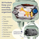 RUVALINO Diaper Bag Backpack-Multifunction Baby Travel Bag with Changing pad, Insulated Bottle Holders & Pacifier Case, Large Capacity, Waterproof, Mint Green by TinyTreasures Baby Boutique