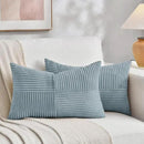Fancy Homi Set of 2 Light Blue Lumbar Decorative Throw Pillow Covers 12x20 Inch for Living Room Bedroom Couch Bed Sofa, Soft Striped Corduroy Coastal Blue Rectangle Accent Cushion Case 30x50 cm by CozyNest Decor