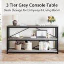 LVB Farmhouse Industrial Console Table, Wood Metal Foyer Entryway Sofa Tables with Storage, 3 Tier Long Rustic Entry Table TV Stand with Shelves for Home Living Room Hallway, Light Grey Oak, 55 Inch by CozyNest Decor
