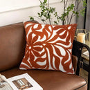 Alysheer Farmhouse Floral Leaves Embroidered Decorative Throw Pillow Cover 18x18 inches, Boho Tufted Flowers Embroidery Pattern Chic Cotton Cushion Case for Couch Bed Sofa Living Room(Burnt Orange) by CozyNest Decor