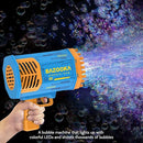 Bubble Gun Bazooka Machine with Solution - 69 Holes Blaster for Outdoor Summer Toy, Party Favors - Blue Bubble Maker Blowers for Kids by TinyTreasures Baby Boutique