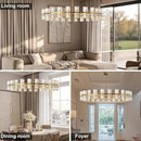 Modern 48 inch Gold Round Chandelier Light Fixture,Crystal Chandeliers for Dining Room,Living Room, Wagon Wheel Chandelier Over Table, Chandeliers for Bedroom,Foyer,G4 Bulbs Included by CozyNest Decor