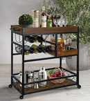 Bar Cart Industrial Kitchen Serving Carts for Home 3 Tier Storage Trolley with Wine Rack Glasses Holder Two Portable Trays Universal Casters with Brakes Rustic Rolling Cart Alcoholic Beverage by CozyNest Decor