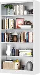 66" Tall Metal Bookcase, 5 Shelf White Bookcase with Adjustable Shelves, Large Bookshelves and Bookcases, Modern Book Shelf Storage Organizer for Living Room, Home Office, Library by CozyNest Decor