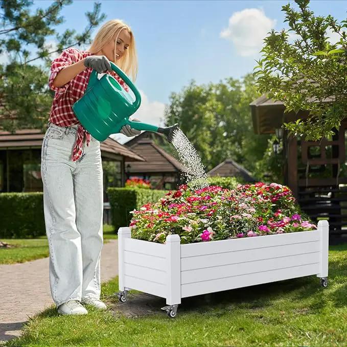 Horticulture Garden Bed, Divisible Resin Planter Box for Backyard, Patio, Balcony, with 4 Legs and 4 Swivel Lockable Wheels(Ashen,43.31 * 17.72 * 17.56), photo 7 of 7