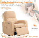 Swivel Rocker Recliner, Oversized Power Nursery Recliner Chair, Swivel Glider Reclienr with Removable Cushion, Upholstered Boucle Recling Chair for Nursery Living Room Bedroom, Teddy Camel by TinyTreasures Baby Boutique