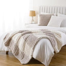 Battilo Chunky Knit Throw Blanket, Soft and Thick Chenille Throw Blanket, 50"x60" Handmade Cable Knit Crochet Blanket, Large Rope Knot Throw Blankets for Couch Sofa Bed Home Decor, Beige & White by CozyNest Decor