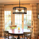 20" Farmhouse Round Black Chandelier, 5-Light Rustic Dining Room Light Fixtures Over Table, Industrial Glass Chandeliers for Dining Kitchen Living Room, Clear Waterglass Drum Shade by CozyNest Decor
