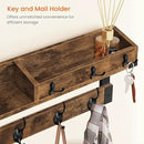 Homode Coat Rack with Shelf, Wall Shelf with Hooks, 26 Inch Long Coat Hanger Wall Mount with Key and Mail Holder, Wood Entryway Shelves for Hanging Hat Jacket Backpack Purse, Rustic Brown Black by CozyNest Decor