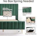 Livinia Queen Size Elton Velvet Platform Bed, Upholstered Bed Frame with Vertical Channel Tufted Headboard Footboard, Strong Wood Slats, No Box Spring Needed, Green (Queen) by CozyNest Decor