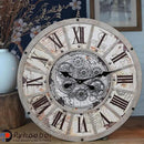 Unique Moving Gear Large Wall Clock 21inch-Battery Powered. Retro Industrial Steampunk Country Farmhouse Decor for The Living Room Kitchen Bars cafes Offices(whith/metal/21) by CozyNest Decor
