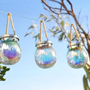 Cooo 2 Pack Solar Lantern Outdoor Waterproof Iridescent Crackle Glass with 215% Larger Solar Panel, Stainless Steel Lid – Rainbow Glass Hanging Light with Cool White LED for Garden Patio Table by CozyNest Decor