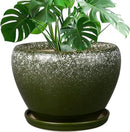 10 Inch Planter Pot - Ceramic Pots for Plants with Drainage Hole and Saucer, Round Large Flower Pot for Indoor Plants, Dark Green by GreenHaven Gardens