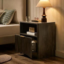 Fluted Nightstand, Dark Grey Bedside Table with Drawer and Storage, Wood End Table Mid Century Modern, Large Night Stand for Bedroom by CozyNest Decor