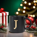 COLLECTIVE HOME - Monogram Ceramic Mugs, 15 oz Golden Initial Black Coffee Cups, Elegant Alphabet Tea Mugs, Elegant Personalized Mug with Gift Box, Unique Mug with Double Side Capital Lette (J) by CozyNest Decor