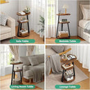 Side Table, Small End Table with Metal Frame, 3-Tier Bedside Tables, Round Side Tables for Living Room Bedroom Couch Bathroom, Oval, Vintage Brown by CozyNest Decor