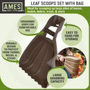 AMES Leaf Scoops Hand Rake Set with Collapsible Pop-Up Garden Waste Bag for Collecting Leaves, Mulch and Debris by GreenHaven Gardens