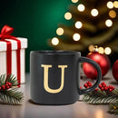 COLLECTIVE HOME - Monogram Ceramic Mugs, 15 oz Golden Initial Black Coffee Cups, Elegant Alphabet Tea Mugs, Elegant Personalized Mug with Gift Box, Unique Mug with Double Side Capital Lette (U) by CozyNest Decor