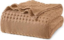 PHF 100% Cotton Waffle Weave Blanket Queen Size, Soft Lightweight Breathable Cozy Summer Blankets for Bed, Luxury Aesthetic Woven Bedding for Home Decor, 90"x90", Camel by CozyNest Decor