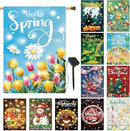 12 Pcs Solar Seasonal LED Garden Flags 28 x 40 Inch Double Sided Yard Flags Spring Easter Halloween Fall Thanksgiving Day Decorations Welcome Garden Flag Lawn Yard Outdoor Holiday Decoration by GreenHaven Gardens