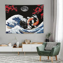 Houselerax Japanese Koi Fish Tapestry, Yin Yang Big Wave Red Cherry Blossom Tapestries Wall Hanging for Bedroom Living Room Office Decor 80"x60" by CozyNest Decor
