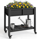 YITAHOME Raised Garden Bed, HIPS Poly Wood Elevated Planter Box with Shelf & Wheels for Mobility, Small Flower Box Stand for Patio Balcony Garden Backyard, Black by GreenHaven Gardens