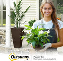 Outsunny Tall Planters for Outdoor Plants Set of 3, 28 in Taper Planters with Drainage Holes, Indoor Grande Plant Pots, Front Porch Decor, Brown by CozyNest Decor