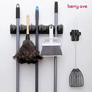 Combo 5 Slot Broom Holder w/ 1 Self Adhesive Mop Gripper No-Drilling, Wall Mount Tool Organizers For Kitchen, Garage, Laundry Room- Anti-Slip Hanger For Brooms, Mops, Rakes, Dustpans (Black / Black) by CozyNest Decor