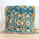 Boho Throw Blanket for Bed,100% Cotton Ultra Soft Lightweight Muslin 4-Layer Breathable Woven Throws 90''x 98'' Blanket Yellow Floral Printed Farmhouse Decor Bed Blankets by CozyNest Decor