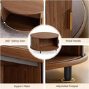Round Coffee Table with Storage, 31.5" Modern Coffee Table with 360° Curved Sliding Door, Fluted Wood Accent Coffee Table with Adjustable Footpads, Round Center Table for Living Room, Walnut by CozyNest Decor