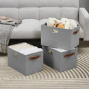 Large 3-Pack Foldable Fabric Storage Bins with Durable PU & Metal Handles, Collapsible Storage Baskets for Shelves, Home Storage, Closet Organizers, Living Room(14.9"x9.8"x9.8", Grey) by CozyNest Decor