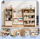 Kids Toy Book Storage Organizer - Large Bookshelf with 7 Removable Bins, Baby Bookshelf and Toy Storage, 4-Tier Book Shelf for Kids Room, Playroom, Classroom, 51 inch, Burlywood by CozyNest Decor