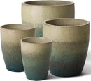Emissary Bullet 9.5 in. Bayside Green Ceramic Round Planter (9.5 in. L x 9.5 in. W x 12 in. H) with Drainage Hole by CozyNest Decor