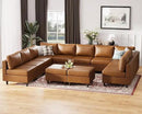 Oversized 145.5" Faux Leather Modular Sectional Sofa, Modern Large 12 Seater U Shaped Couch with Storage Seat with Reversible Chaise Deep Seat for Living Room DIY Combination - Brown by CozyNest Decor
