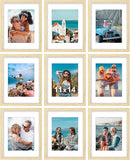 Vittanly 11x14 Picture Frames Set of 9, Shatter Resistant Plexiglass, Display 8x10 Pictures with Mat or 11x14 without Mat, Photo Frames for Wall or Tabletop, Engineered Wood, OAK by CozyNest Decor