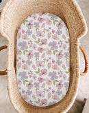 Bassinet Sheet for Baby Boy and Girl 2 Pack, Fitted Sheets for Rectangle, Oval, Hourglass Bassinet Mattress, Muslin Moses Basket Sheets with Neutral Style (Purple Petals & White) by TinyTreasures Baby Boutique