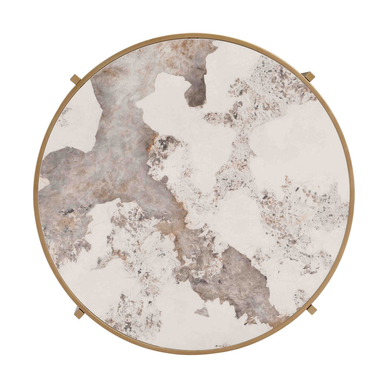 32.48" Round Coffee Table With Sintered Stone Top&Sturdy Metal Frame, Modern Coffee Table for Living Room, Golden