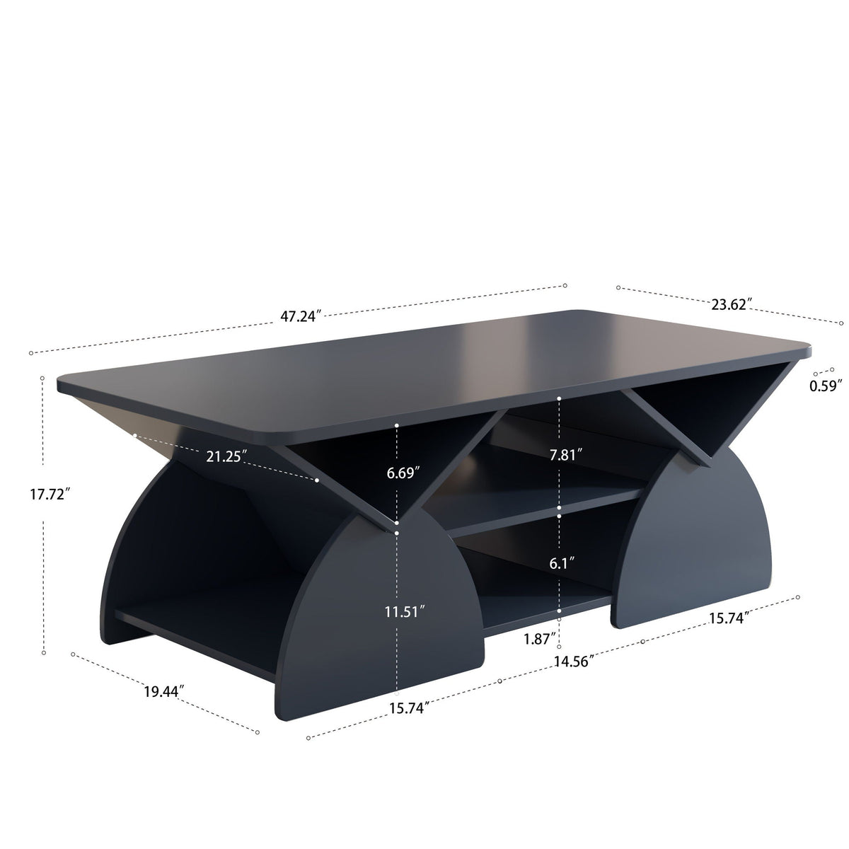 Geometric Engineered Coffee Table with Rounded Corners and Open Shelves, photo 7 of 12