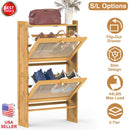 2-Tier Shoe CabinetÊwith 2 Flip Drawers Slim Bamboo Shoe Rack Freestanding Narrow Shoe Organizer with 44lbs Max Load for Entryway Hallway