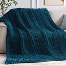Chunky Knit Throw Blanket, 40''*50'' Knitted Throw Chenille Yarn for Bed Couch, Handmade Peacock Blue Crochet Big Thick Blanket, Machine Washable Cute Comfy Blanket for Home Decor by CozyNest Decor