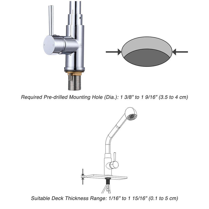 Aquaterior Pull-out Kitchen Sink Faucet 1 Handle Stainless Steel